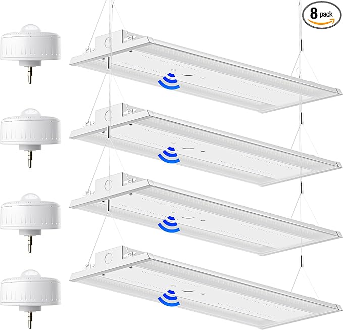LED Linear High Bay Light 8-Pack, 300W 45000LM 0-10V Dimmable 5000K Daylight, Adjustable High Bay LED Shop Lights Lighting Fixtures for Garage Warehouse Workshop, UL