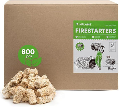 Inflame Fire Starters 800 pcs Fire Starters for Campfires, Grill, BBQ, Fireplace, Woodstove - Charcoal Starter - Waterproof, Weather-Resistant - Natural Wood Fireplace Starters