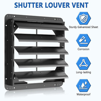 20 Inch Galvanized Sheet Spraying Automatic Exhaust Shutter Louver Vent (No Fan Blades and Motor) for Home Attics, Workshops, Barn, Greenhouse