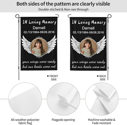 Custom Memorial Flag Personalized Garden Flag for Cemetery in Loving Memory with Photo Name Date Memory Garden Flags For Loss of Loved One Lawn Outdoor Double Sided Yard Flags (Memorial Funeral Flags 2, 28x40(in))