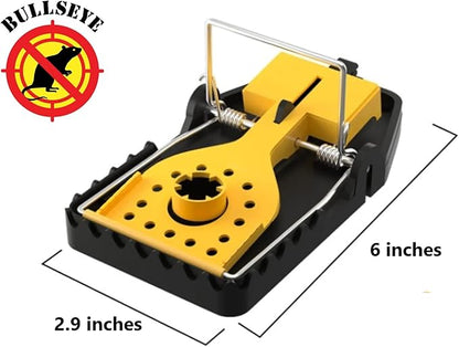 Bullseye - 6 Pack - Rat Traps - Indoor/Outdoor, Reusable, Easy Setup, Powerful Stainless Steel Spring, Tough ABS Body. Set Traps Without Getting Snapped. Great for Rats, Chipmunks & Other Rodents