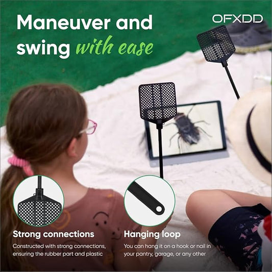 Rubber Fly Swatter, Long Fly Swatter Pack, Fly Swatter Heavy Duty, All Black Colors (3 Pack)
