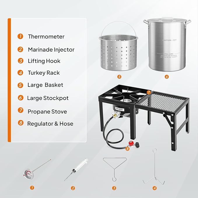 ROVSUN 30QT Turkey Fryer with 54000BTU Propane Gas Stove, Outdoor Aluminum Deep Fryer & Seafood Boiler for Crawfish crab Boiling with Lifting Hook, Turkey Rack, Basket, Marinade Injector, Thermometer
