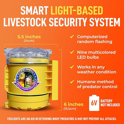 Foxlights Non-Solar Predator Deterrent Light – LED Night Guard Repeller for Chicken Coops, Poultry, Livestock, Gardens & Farms – Wildlife Control Against Foxes, Coyotes, Raccoons, Skunks & Bears