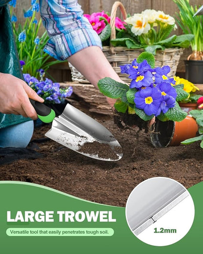 Garden Tools Set, 3 in 1 Heavy Duty Garden Tools Kit, Stainless Steel Ergonomic Gardening Hand Tool, Gardening Supplies Gift for Women, Kid, Organizer, Father's Day