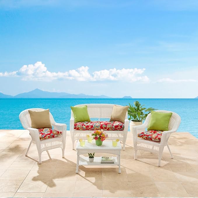 BrylaneHome Tufted Bench Cushion - 45.5" L x 19" W x 3" H- Patio & Outdoor - Water, Stain & Fade Resistant - Blue Fern