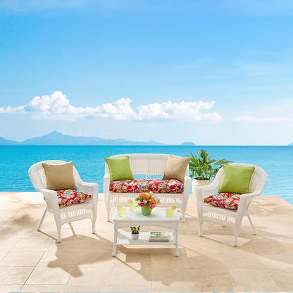 BrylaneHome Tufted Bench Cushion - 45.5" L x 19" W x 3" H- Patio & Outdoor - Water, Stain & Fade Resistant - Blue Fern