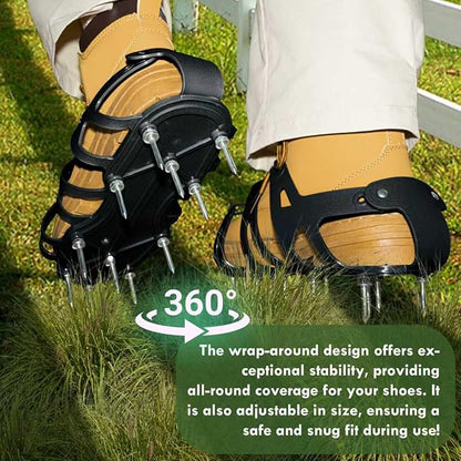 Lawn Aerator Shoes with Spiked Design &Adjustable Wrap Around Lacing,Gardening Tools,Grass Aeration Spikes Tools,Black