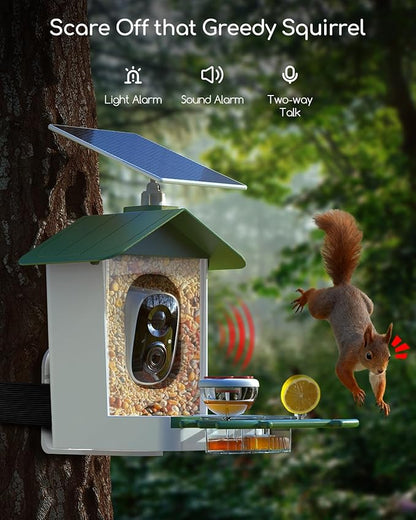 COOAU 5MP Smart Bird Feeder with Camera, Faster Solar Powered Charging, Outdoor Birdhouse Cam with Precise AI Birds Recognition, Live Video Watching and Notifications, Ideal Gift for Bird Lovers,Green
