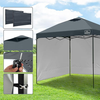 KAMPKEEPER 10x10 Easy Pop Up Canopy Tent with Sidewalls, Instant Outdoor Shade Shelter with Removable 10FT Sun Walls, Quick Setup Waterproof and UV-Resistant for Patio (Dark Gray, 2 sidewall)