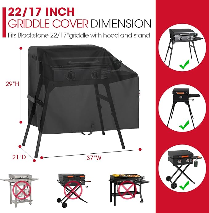 Unicook Griddle Cover for Blackstone 22 Inch and 17 Inch Griddle with Hood and Stand, Heavy Duty Waterproof Outdoor BBQ Grill Cover with Sealed Seam, Black