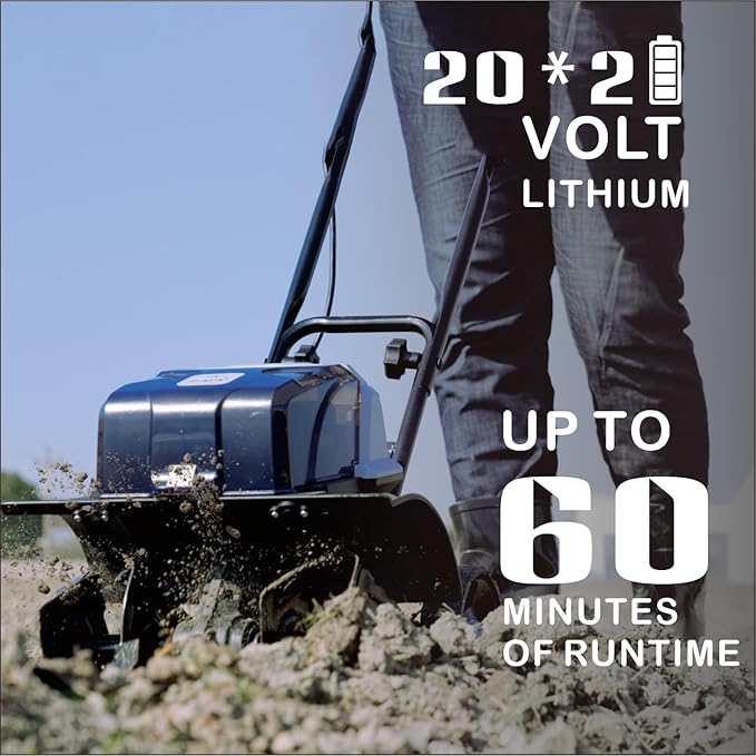 40V Cordless Tiller Cultivator,16 Huge SteelTines Garden Tiller,8.6 inch Wide BatteryPowered Garden Cultivator,(2 4AH Battery andCharger Included)