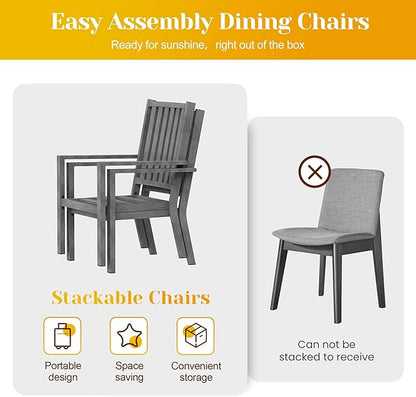 Patio Dining Chair Set of 2, Aluminum Outdoor Dining Chairs with Waterproof Cushions, Metal Outdoor Patio Furniture Seating for Porch, Balcony, Deck, Backyard, Gray