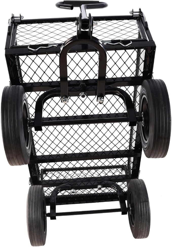 Heavy-Duty Solid Tire Garden Dump Cart - 4.86 cu. ft. Yard Wagon Cart with 600 LBS Capacity & Spacious Mesh Bed (37" x 19.5") - No-Flat Tires, Utility Wagon