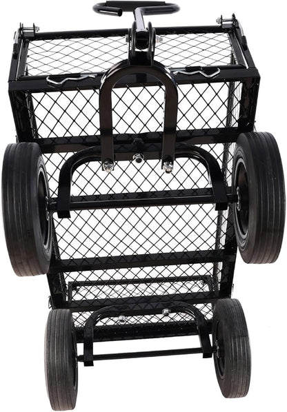 Heavy-Duty Solid Tire Garden Dump Cart - 4.86 cu. ft. Yard Wagon Cart with 600 LBS Capacity & Spacious Mesh Bed (37" x 19.5") - No-Flat Tires, Utility Wagon