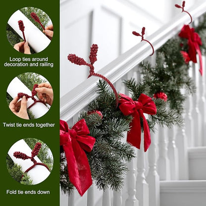 Shappy 24 Pieces Christmas Garland Banister Ties Christmas Decorative Reusable and Flexible Twist Ties for Garland, Banister Home Decoration (Burgundy)