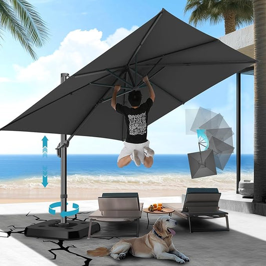 Hotime 10x10ft Large Cantilever Patio Umbrellas - Upgrade and Intensify - with 360 Rotation and 5 Angles Adjustment - Aluminum Offset Pool Umbrella Square Outdoor Umbrella for Patio Garden