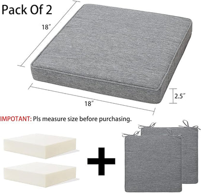 Magpie Fabrics Indoor Outdoor Waterproof Square Chair Cushion, 18" x 18" x 2.5", 2 Pack, Water Resistant Seat Cushions, for Patio Garden Office, Heather Grey