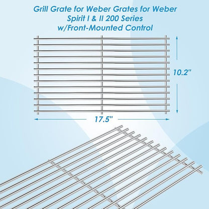 7637 17.5" Grill Grates Replacement for Weber Spirit I & II 200 Series, for Weber Spirit Grill Grates, Spirit 210, GS4 Spirit II 200 for Weber Spirit II Grill Parts, 7MM Stainless Steel Grill Grates
