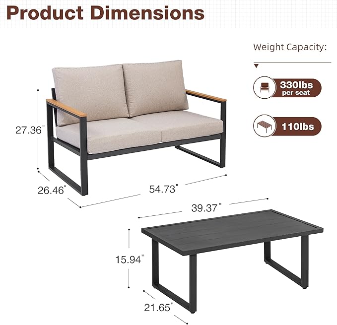 Outdoor Chairs Set of 2, Outdoor Furniture Set, Outdoor Conversation Chair Sets for Balcony Backyard Park Garden, Light Grey