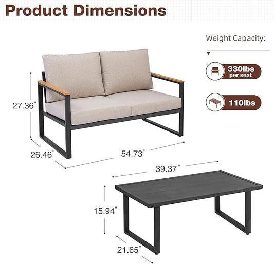 Outdoor Chairs Set of 2, Outdoor Furniture Set, Outdoor Conversation Chair Sets for Balcony Backyard Park Garden, Light Grey