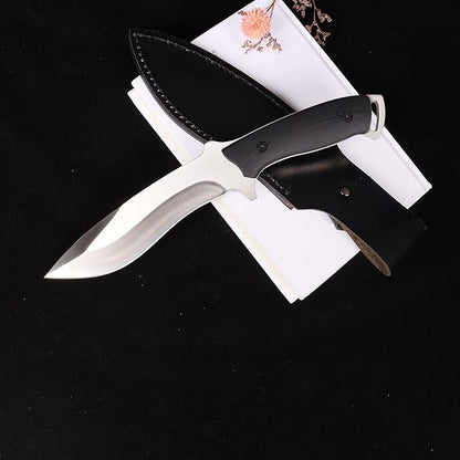 MASALONG kni227 dog leg straight fxied blade Bowie full tang Hunting Knife with Leather Sheath for Camping, Hiking, Survival