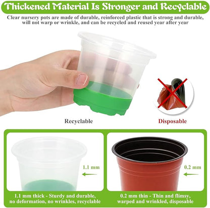 Caffox 55PCS Reusable Seed Starter Kit Includes 30 Packs 3.5" Clear Nursery Pots with Silicone Base, Repotting Mat, Gardening Gloves, Plant Labels and Seedling Tools for Easy Transplant