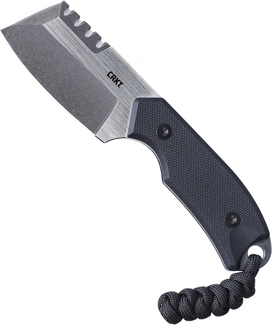 CRKT Razel Compact Fixed Blade Knife: Everyday Carry Plain Edge, D2 Blade Steel with Veff Flat Top Serrations, G10 Handle w/Pocket Carry Sheath 4036,Black