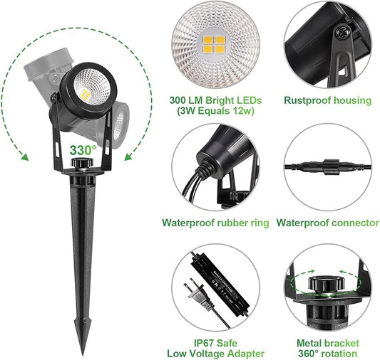 2 Pack Extendable Outdoor Landscape Lights, 12V Low Voltage Landscape Lighting IP65 Waterproof Plug-in Outdoor Spotlights for Yard House Pathway Tree Pools (2700K Warm White, NO Plug)