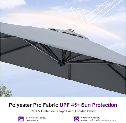 PURPLE LEAF 8 Feet Square Cantilever Umbrella Patio Umbrella with Base Outdoor Umbrella Aluminum Offset with 360-degree Rotation for Garden Deck Pool Patio Light Grey