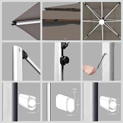 EliteShade USA APOLLO 3-Tier 11FT Full Aluminum Cantilever Patio Umbrella for Outdoor restaurant Garden Courtyard Deck Pool and Marketing with Light (No battery),Natural