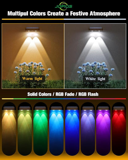 Solar Fence Lights 12 Pack Brown, 50 Lumens Outdoor Fence Lights Solar Powered with 12 Modes RGB Color Glow LED Deck Lighting Outdoor Waterproof IP65, Backyard, Deck, Porch, Railing, Pool, Wall