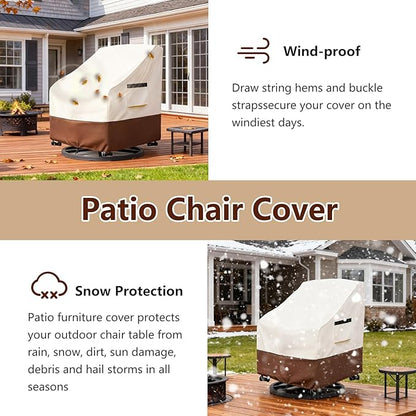 Patio Chair Covers 2 Pack,Swivel Lounge Chair Cover,Waterproof Heavy Duty Outdoor Lawn Patio Furniture Covers 28 W x 31 D x 38.5 H inches,Beige & Brown