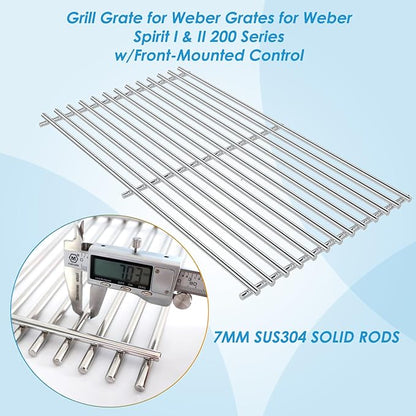 7637 17.5" Grill Grates Replacement for Weber Spirit I & II 200 Series, for Weber Spirit Grill Grates, Spirit 210, GS4 Spirit II 200 for Weber Spirit II Grill Parts, 7MM Stainless Steel Grill Grates