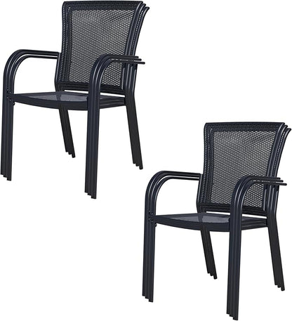 Outdoor Metal Patio Chairs Set of 6, Stackable Iron Mesh Dining Chairs with Armrests, All-Weather Bistro Chairs for Garden, Backyard, Porch, or Balcony