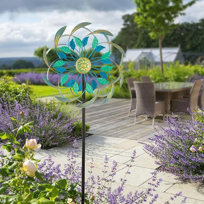 Metal Wind Spinners Outdoor,13'' Dia Green Double Wind Spinner & Sculpture,Waterproof Garden Windmill for Yard Art Decorations
