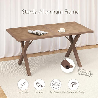 5 Pieces Aluminum Outdoor Dinning Set Featuring 1 Tables and 4 Ratten Chairs Waterproof and Rust-Proof Courtyard Style Table Garden/Balcony/Poolside, Light Brown 5Pcs