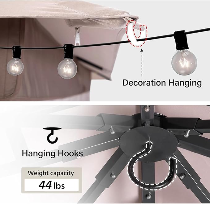 LAUSAINT HOME Outdoor Patio Gazebo 8'x8' with Expansion Bolts, Heavy Duty Gazebos Shelter Party Tent with Double Roofs, Mosquito Nettings and Privacy Screens for Backyard, Garden, Lawn, Khaki