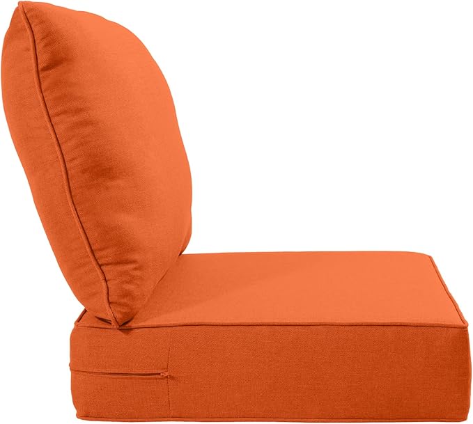 Luxury 22x24/22x25 6-Inch Outdoor Deep Seat Cushions Set of 6 - Comfortable Patio Zipper Chair Cushion for Outside Wicker Dining Rocking Swivel Chairs Loveseat Couch Sectional Sofa - Orange