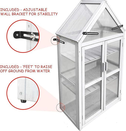 JOYBASE Wooden Mini Cold Frame Greenhouse for Outdoor with Adjustable Shelves, Opening Roof & Wall Mounts - Ideal for Patio, Balcony & Garden, Grey