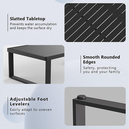 Aluminum Outdoor Coffee Table - Black Rectangle Patio Tables for Deck, and Poolside