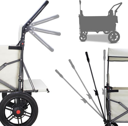 TMZ Collapsible Foldable Wagon Cart with Quick-Release Wheels and 2 Seats, Heavy Duty Wagon 265LBS Load Capacity for Camping Garden Shopping (Beige)