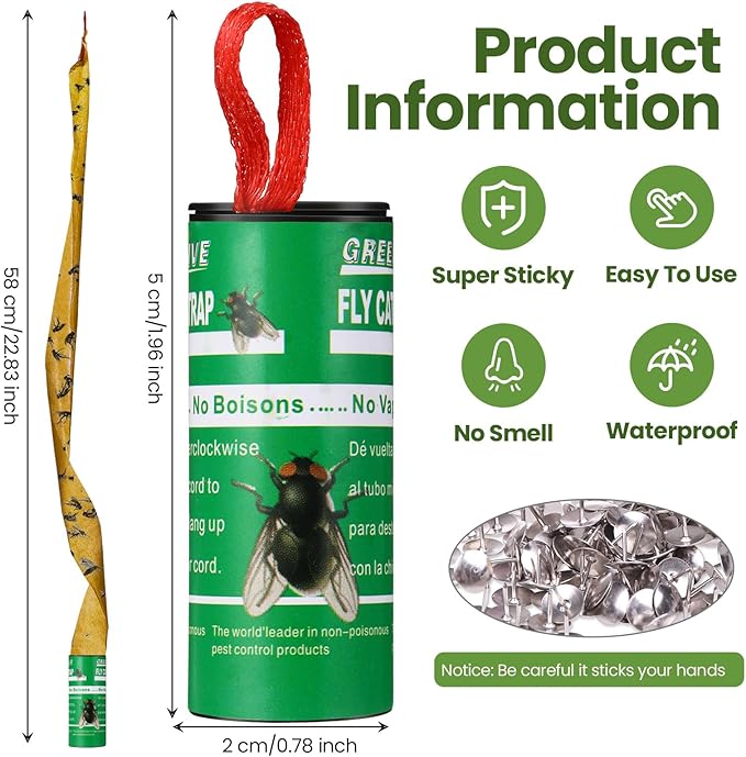 Qualirey 160 Pack Fly Strips Sticky Fly Trap Indoor Outdoor Hanging Ribbon Tape Paper Flying Insect Trap Gnat Killer Traps Catcher for Fruit Flies, Bug, Insect, Pest (Green)