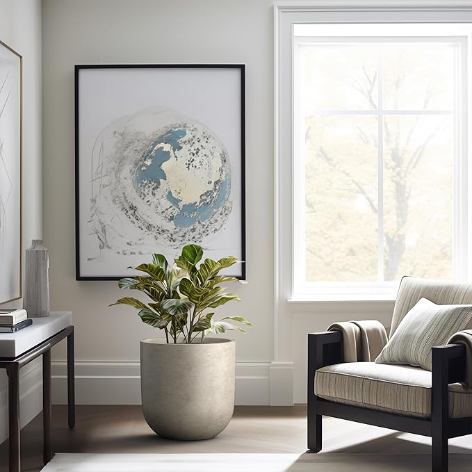 Kante 16.5" Round Concrete Planter, Large Cylinder Plant Pot with Curved Bottom and Drainage Hole, for Indoor and Outdoor Use – Garden or Patio, Weathered Concrete Finish with Warm Brown Interior