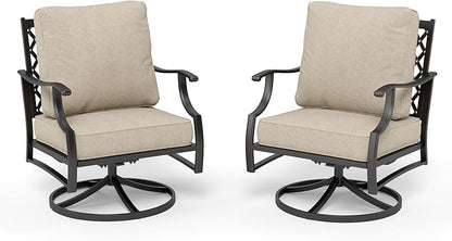 HERA'S HOUSE Outdoor Chairs Set of 2, 2 x Patio Chair with Beige Cushions, All Weather Outdoor Furniture for Lawn Garden Backyard Deck(Swivel Chairs)
