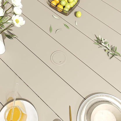 VICLLAX 60" Outdoor Round Patio Dining Table for 8-10, All Weather Metal Dining Table with Umbrella Hole for Deck Lawn Garden Backyard, Sandshell