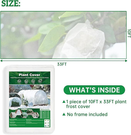 Plant Covers Freeze Protection 10 ft x 33 ft Fabric Frost Cloths for Outdoor Plants 1oz/yd² Floating Row Plant Blankets for Winter Frost Sun Protection