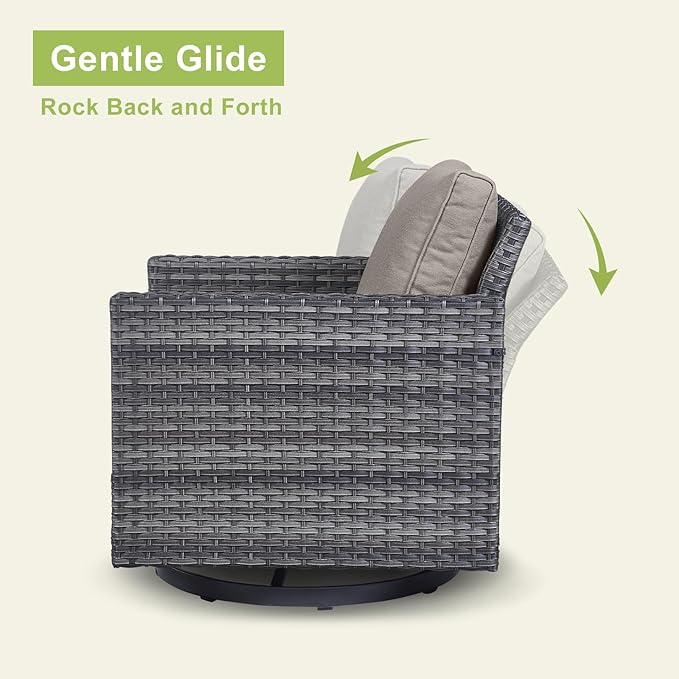 Outdoor Patio Swivel Rocker Chairs - 3 Piece Wicker Patio Furniture Bistro Swivel Rocking Chairs Set with Comfortable Cushions,Sturdy Metal Frame and Side Table for Porch Deck(Mixed Grey/Grey)