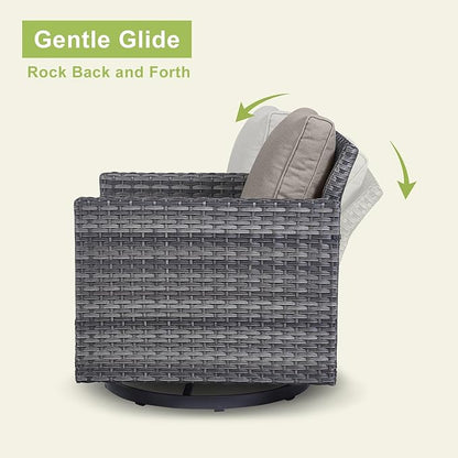 Wicker Outdoor Patio Furniture Set - 6 Piece Patio Conversation Set with 2 Swivel Rocker Chairs,2 Rattan Ottoman,1 Couch and 1 Metal Coffee Table for Outside Porch Deck Backyard(Mixed Grey/Grey)