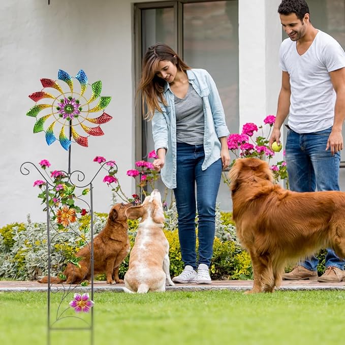 12.8” Wind Spinners Outdoor,Waterproof Wind Spinners for Yard and Garden,Kinetic Wind Spinner with Weather Vane,Yard Art Wind Sculptures & Spinners,Metal Muti-Color Pinwheels for Lawn Patio